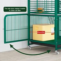Volière pour chat en fer double couche blanc-vert avec base mobile à roulettes, toit arqué, portes latérales ouvrables, mangeoires, durable, utilisation intérieure/extérieure