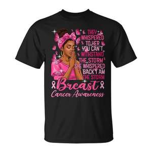 Camiseta negra de concienciación sobre el cáncer de mama con lazo rosa, diseño I Am The Storm para mujeres y hombres - Product Image 1