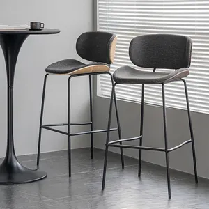 Alta Qualidade Nordic Bent Madeira Tecido Bar Cadeiras Móveis Modern Metal Leg Cozinha Bar Stool