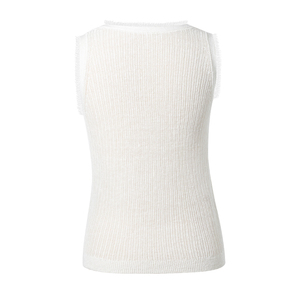 Custom Breathable Crop <b>Top</b> <b>Women's</b> <b>White</b> Ribbed 100% Hemp Knitwear Sleeveless <b>Vest</b> Crew Neck Summer Tank <b>Top</b> - Product Image 3