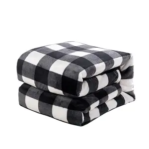 High Quality Reasonable Price Super Soft Plaid Print Design 100% Polyester with Polar Fleece Fabric Blankets