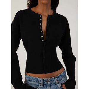 <span class=keywords><strong>Pull</strong></span> en tricot côtelé pour femme à manches longues avec logo personnalisé - Product Image 2