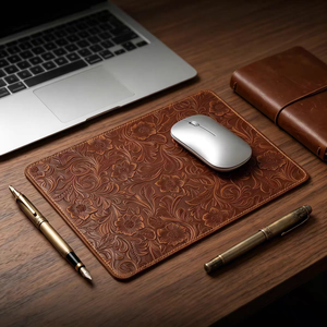 Factory Direct Vintage Crazy Horse Leather Mouse <b>Pad</b> Top Grain Cowhide <b>Desk</b> Mat with Wrist Rest OEM Non-Slip Office - Product Image 1