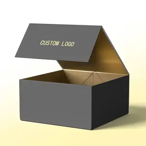 Custom Logo Printing Empty Rigid Paper Magnetic Lid Jewelry Cosmetic Clothing Wig Packaging Folding Gift Box