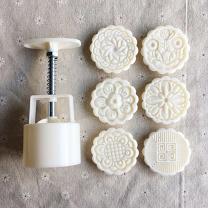 Moule <span class=keywords><strong>à</strong></span> gâteau de lune 75g avec 6 timbres en forme de fleur, outils de décoration pour la banque, bricolage, biscuit et festival de la mi-automne - Product Image 5
