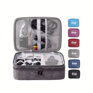 Organisateur d'électronique personnalisé, sac de voyage étanche pour câbles, rangement double couche pour téléphone, chargeur, batterie externe - Product Image 1