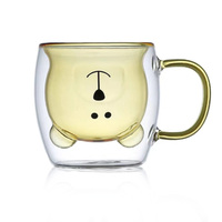 Tasse à café en verre à double paroi en forme d'ours rose mignon Tasse à lait à isolation thermique Tasses à dessin animé pour enfants