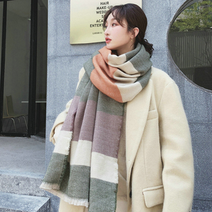 Écharpe en laine, glands châle de salle Air-conditionné, en treillis coréen <span class=keywords><strong>du</strong></span> <span class=keywords><strong>sud</strong></span>, automne et hiver en cachemire, image de femme, couleur unie - Product Image 4