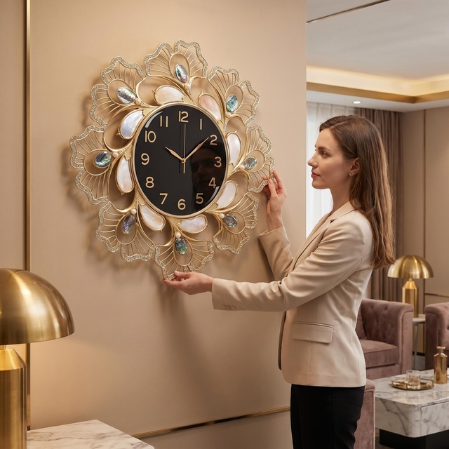 0072b Silent Wall Clock Alloy Three-Dimensional Clock Face Pearl Abalone Art Modern Light Luxury Metal Wall Watch Clock