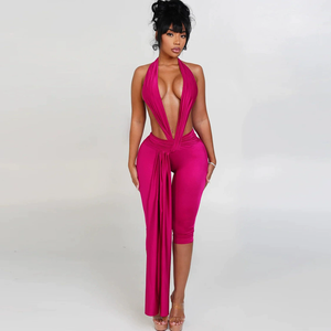 Otoño 2025, ropa de moda para mujer, Sexy, <span class=keywords><strong>Halter</strong></span>, escote en V profundo, sin espalda, para mujer, ahueca hacia fuera, monos informales ajustados de una pieza, ropa de Yoga - Product Image 3