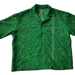 2024 hombres vacaciones de verano Hawaii manga corta Polo camisa hombres botón Up Vintage malla encaje Polo fabricante - Product Image 2