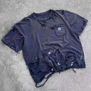 Streetwear T-Shirt en détresse Logo personnalisé surdimensionné 100% coton t-shirt hommes avec petit Edage toutes les chemise de haute qualité t-shirt - Product Image 1