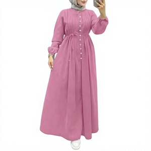 Abaya islamique pour femme musulmane, style hijab, unie, ample, décontractée, en mousseline 100% coton, longue, modeste, col rond, manches longues, à enfiler - Product Image 1