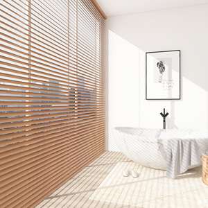 Stores horizontales en faux bois, stores intelligents, rideaux de maison haut de gamme, automatiques, durables, texture en faux bois, lumière parfaite - Product Image 2