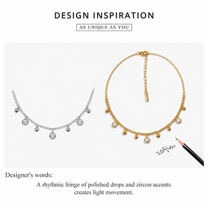 Collier à breloques en zircon, acier inoxydable, plaqué or 14K sous vide, couleurs or et argent, 400 mm + 60 mm, 6,7 g - Product Image 3