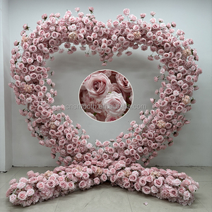 Arreglo de flores de arco de boda liso Floral Rosa seda corazón forma flor arco fotografía Bckdrop para boda - Product Image 5