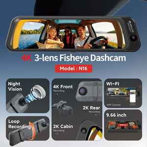 Caméra embarquée Carlover 4K <span class=keywords><strong>Fisheye</strong></span> AI à 3 caméras, écran IPS 9,66 pouces, GPS/WiFi, ADAS, enregistreur vidéo étanche, moniteur de stationnement pour voiture - Product Image 6