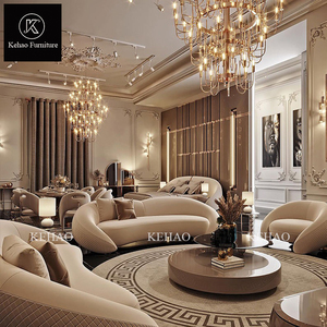 Ensemble de canapés de salon de luxe, design européen, tissu en velours de qualité, canapé incurvé design, canapé en cuir véritable - Product Image 2