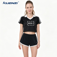 T-shirt de sport rayé Kuenzi Cool Feeling Hot Girl pour femme, extensible, 165 GSM, 100 % polyester, coupe ajustée, style streetwear américain