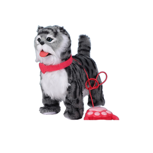 Jouet en peluche chat à cordon, motif rayures de tigre marron foncé, chat qui bouge et chante avec collier cœur rose, pour vente en gros aux zoos et boutiques de cadeaux - Product Image 2