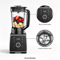 Mixeur Électrique Numérique Programmable Robuste 1400W, Capacité 2L, 3 Vitesses, Broyeur de Glace, 6 Lames, pour Smoothies et Jus, Usage Domestique