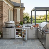 Armoire de cuisine extérieure en acier inoxydable, résistante à l'humidité, texture métallique, pour jardin, cour et évier de cuisine extérieur