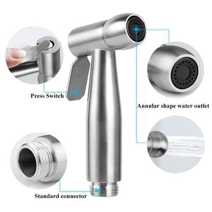 Pistolet de pulvérisation pour bidet en acier inoxydable 304 Bingtao avec interrupteur à pression et connecteur standard pour le nettoyage des toilettes - Product Image 1