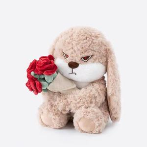 Peluche Personalizzato di Tendenza per San Valentino, <span class=keywords><strong>Coniglio</strong></span> Arrabbiato con Rosa, Giocattoli Morbidi e Peluche per San Valentino - Product Image 1