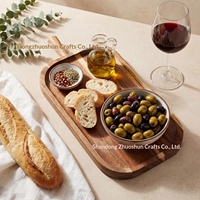 Ovale dienblad van acaciahout, huishoudelijk dinerbord met handvat, fruit- en steakbord, grensoverschrijdend ontbijtbord, modern minimalistisch, gegraveerd, broodbord