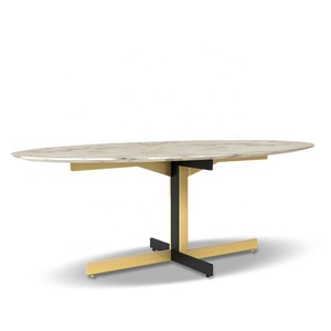 Luxury Big Size <strong>White</strong> Marble Oval <strong>Dining</strong> <strong>Table</strong> <strong>Set</strong> with Stainless Steel Legs - Product Image 1