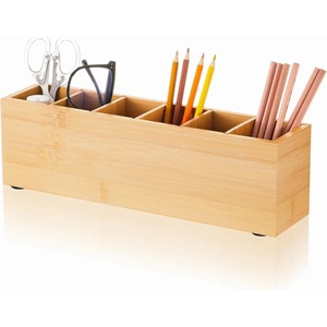 Cross-border wooden desktop remote control organizer, wooden divider <b>makeup</b> brush storage <b>box</b>, student colored pencil storage - Product Image 1
