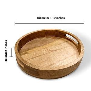 Plato Redondo de Madera para Servir Aperitivos, Frutos Secos, Bandeja de Madera Natural de Acacia, Estilo Árabe, Acabado de Madera de Lujo - Product Image 3