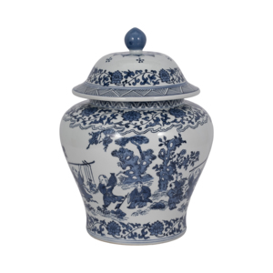 Vaso decorativo in ceramica con coperchio in porcellana blu e bianca per la decorazione di casa, ufficio e tavolo - Product Image 3