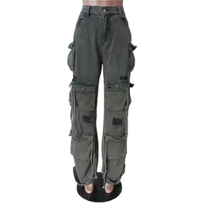 DGS122 Brandneu Cargo-Jean Baggy Jeans Hosen für Damen mit hoher Qualität