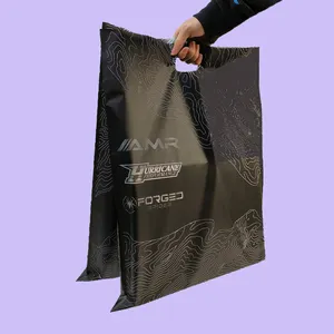 تصميم شعار مخصص طباعة حقيبة بمقبض مقطوع من مادة البولي إيثيلين كيس تسوق بلاستيكي لتعبئة الملابس