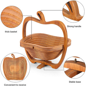 Custom Apple Shape Bamboo Collapsible Fruit <strong>Gift</strong> <strong>Basket</strong> with Handle - Product Image 2