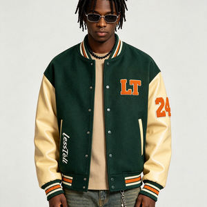 Custom Logo Oversized Varsity <b>Jacket</b> Back Chenille Applique Contrast Leather Look Sleeves <b>Men</b> <b>Baseball</b> <b>Jacket</b> - Product Image 3