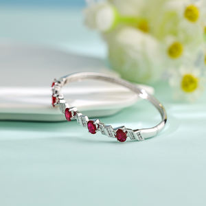 Custom Luxury Handmade 18K Solid Gold Fine Bangle High Quality Natural Diamonds Oval Shape <b>Ruby</b> Bangle Gifts for Women - Product Image 6