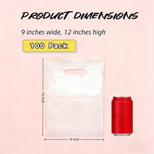 Clear <b>Plastic</b> Gift <b>Bags</b> With Handles 9x12 Inches 100 Pack For Shopping And Merchandise <b>Storage</b> - Product Image 2