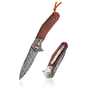 Coltello tascabile a lama pieghevole in acciaio damasco con design antiscivolo retrattile