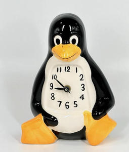 8" Penguin Wall <strong>Clock</strong> Ceramic Battery Operated <strong>Mantle</strong> Black White Bird - Product Image 5
