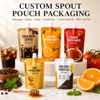 Emballage personnalisé en pochette souple avec bec verseur, sachet Doypack autoportant pour liquides alimentaires, avec bouchon verseur pour sauces, condiments, boissons, miel