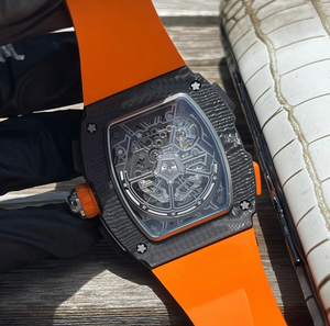 Reloj cronógrafo de carreras LuxuryRM65-01 con caja de fibra de carbono en forma de tonneau, movimiento mecánico automático esqueletizado, cristal de zafiro. - Product Image 6