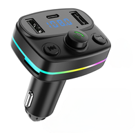 Émetteur FM Bluetooth M44 PD+QC USB C pour voiture avec appels mains libres, charge rapide, modulateur de voiture, lecture TF/clé USB et 7 lumières colorées