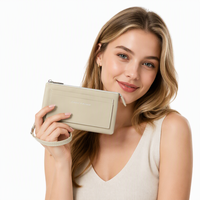 Dompet Koin Wanita Baru Bahan PU Tahan Air, Dompet Pendek Warna Kontras, Tas Kartu Multi-Fungsi, Clutch Zipper Cross-Border