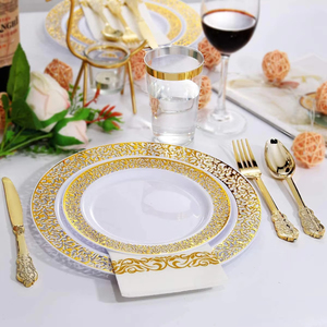 175-teiliges Neues Luxus-Besteckset für Hochzeiten und Geburtstagsfeiern Einweg-Messer, Gabel, Löffel, Becher, Teller, Plastik-Tischgeschirr - Product Image 3