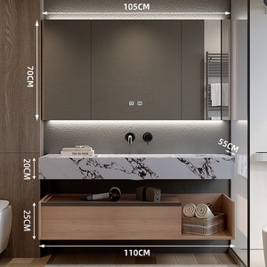 Meuble-lavabo double couche de style hôtelier japonais avec vasque en pierre frittée sans joint à chaud - Product Image 6