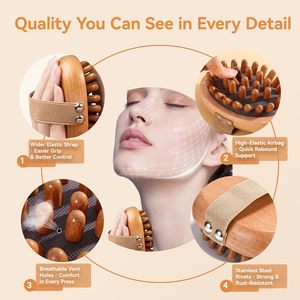 Outils de massage en bois, brosse pour méridiens, Gua Sha, grattoir pour sculpter le corps, réduire la cellulite, drainage lymphatique, raffermissement de la peau - Product Image 3