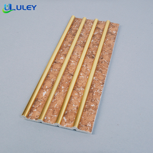 Panneau mural décoratif <span class=keywords><strong>en</strong></span> PS imitation marbre et grain de bois, avec ligne dorée, pour intérieur - Product Image 6