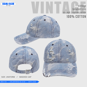 High Quality 6 Panel Cotton Washed Distressed Hat Cap With Custom Embroidery logo Dad Hats Distressed Baseball Caps - Product Image 2